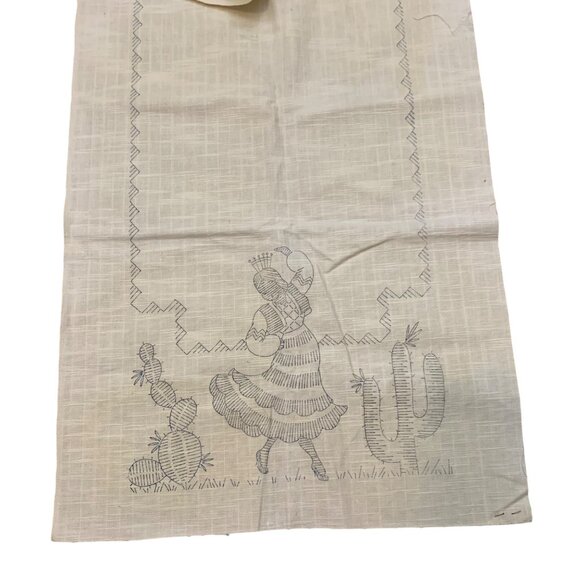 VTG Table Runner Scarf Needlepoint Canvas Mexico Cowboy Dancer Design Cotton - Picture 3 of 7